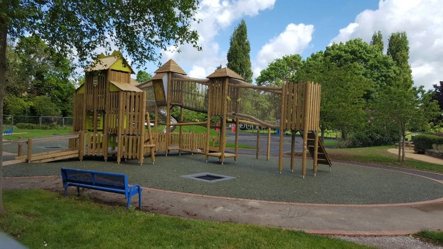 Large Wooden Climbing Structure with slides and bridges